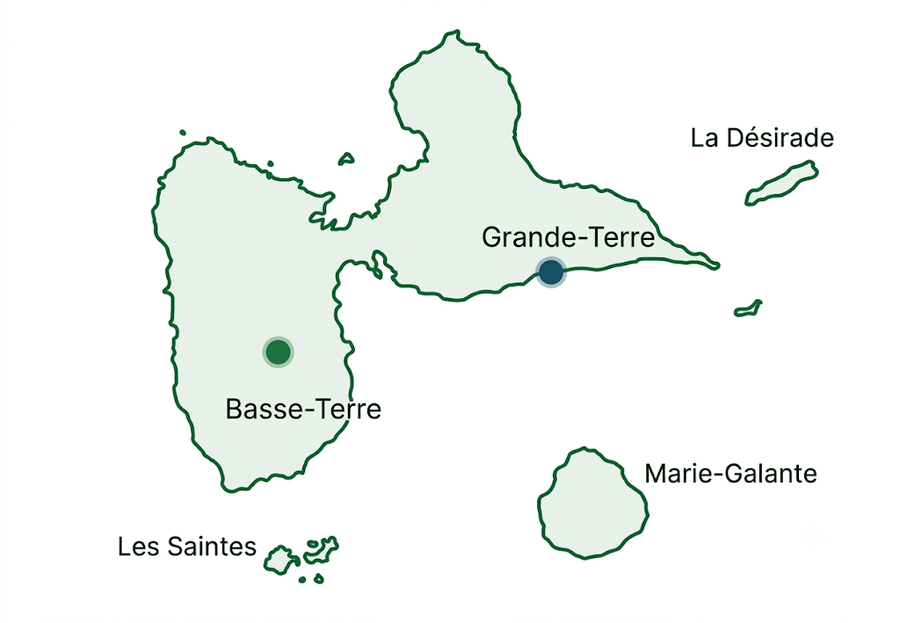 Carte de la Guadeloupe — zone d'intervention GEK